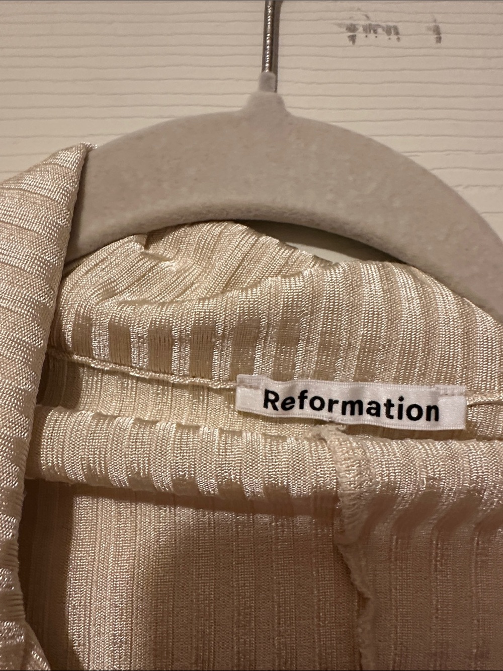 Reformation Cream Ribbed Button-Up Long Sleeve Top - Picture 2 of 4
